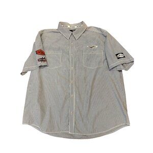 Harley-Davidson Mens Striped Button-Up Motorcycle Shirt 3XL Racing Patches